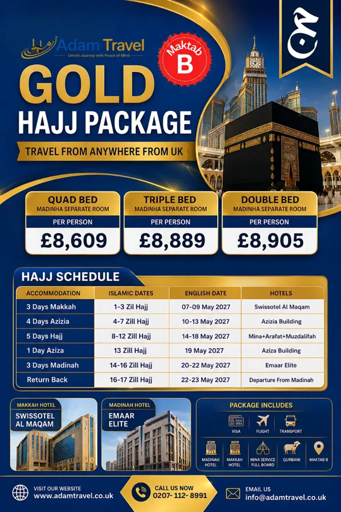 Gold Hajj Packages 2027 from UK - Adam Travel