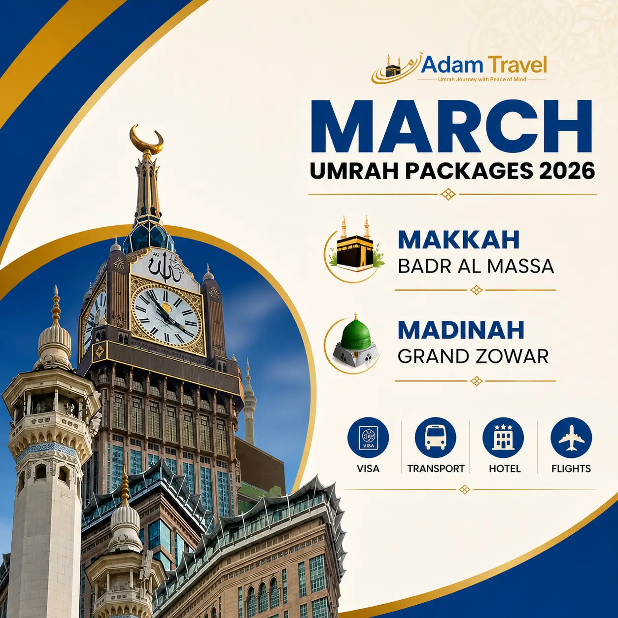 March Umrah packages 2027 from UK - Adam Travel