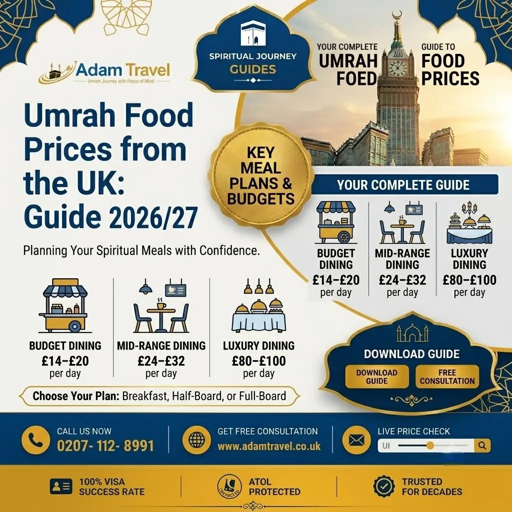 How Much Does Food Cost During Umrah? Meal Price Breakdown for 7, 10 & 14 Days - Adam Travel