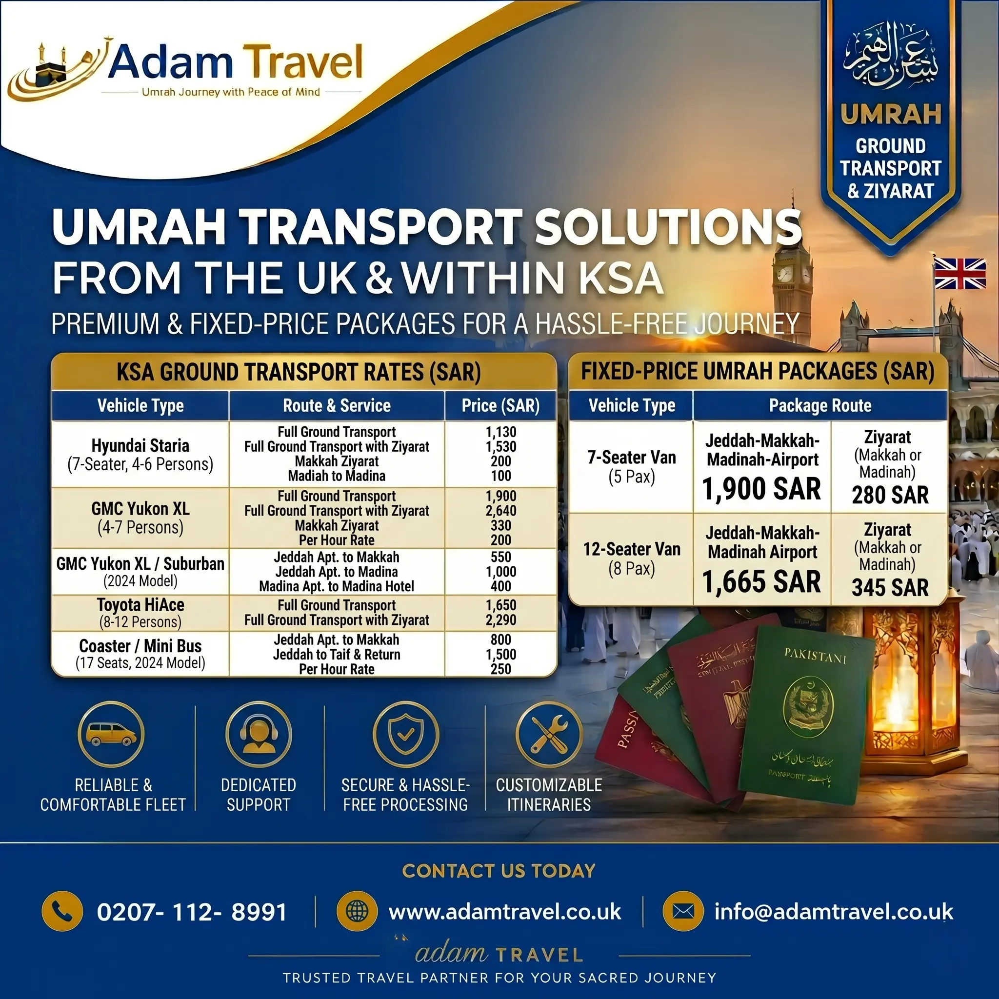 Umrah Transport Prices for UK pilgrim - Adam Travel