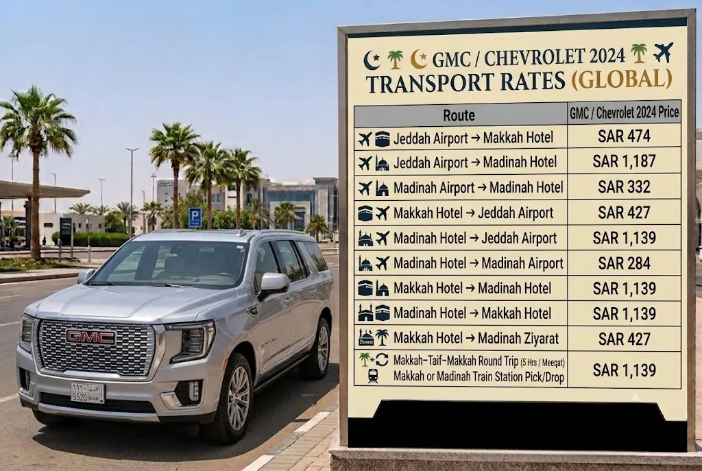 Umrah transport price on GMC 2024 - Adam Travel