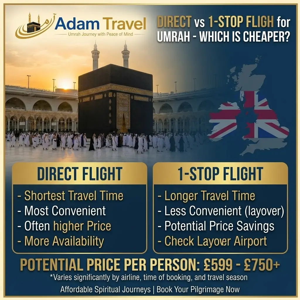 Direct vs 1-Stop Flights for Umrah - Which Is Cheaper - Adam Travel